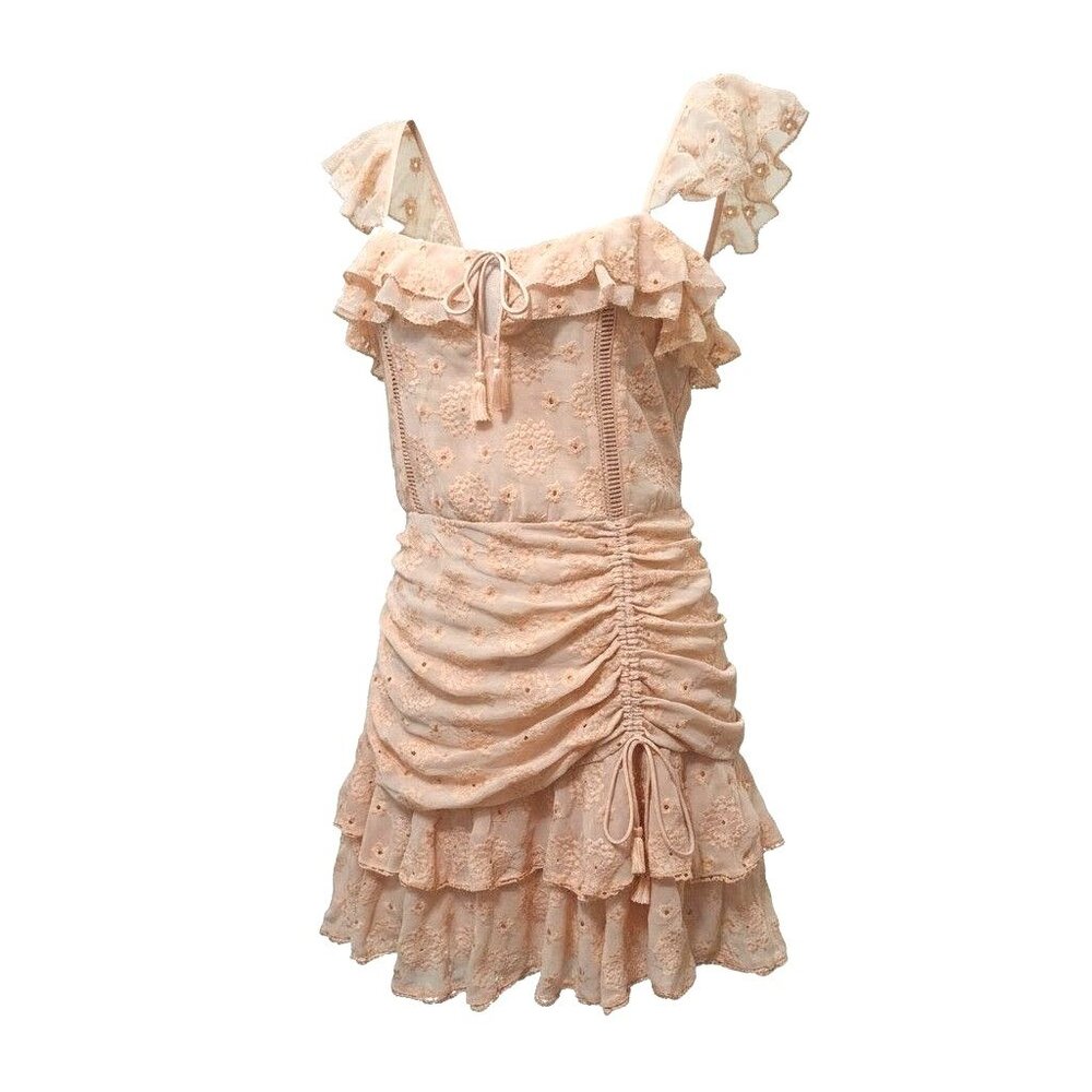 Saylor Womens M Peach Eyelet Mini Dress Cottage Coquette Romantic‎ - Picture 4 of 9